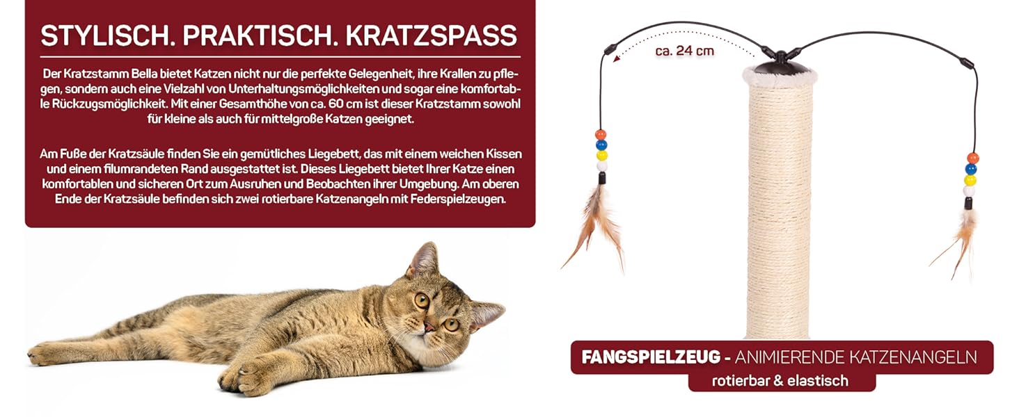 Котячий стовпчик для котів Lilly - інтерактивна іграшка для самостійних занять | 78 см | 33 x 33 x 80 см