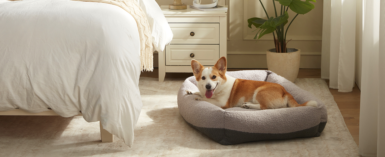 Крісло-лежанка для собак великих порід, XXL, світло-сіре, 106x76x20 см, знімний чохол, неслизьке, з підковою для шиї