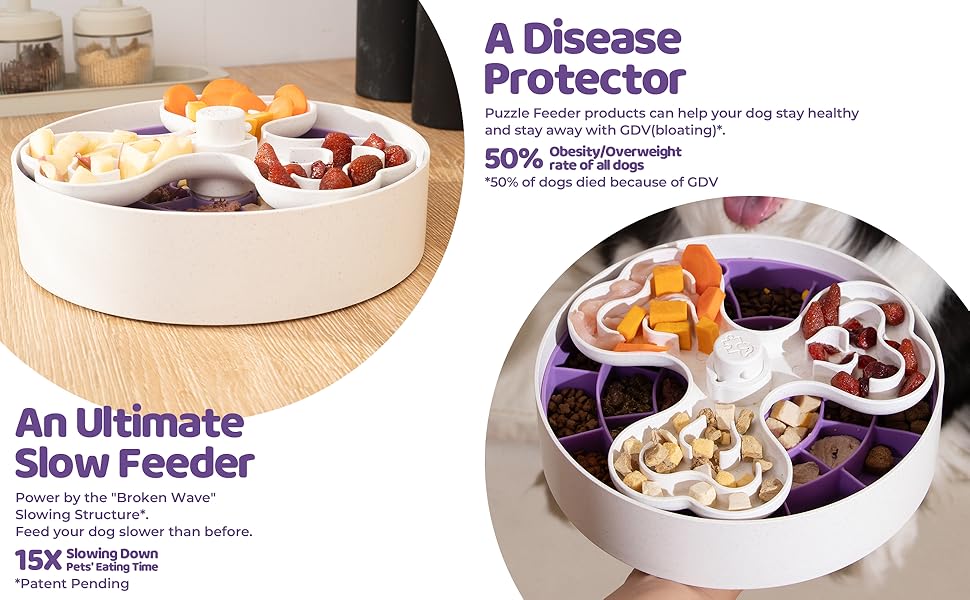 Антишлінговий набір для собак - миска для сухого, вологого та сирого корму | Головоломка для корму для собак для веселих та здорових прийомів їжі | Антишлінговий набір для собак з чотирма лапами, фіолетовий
