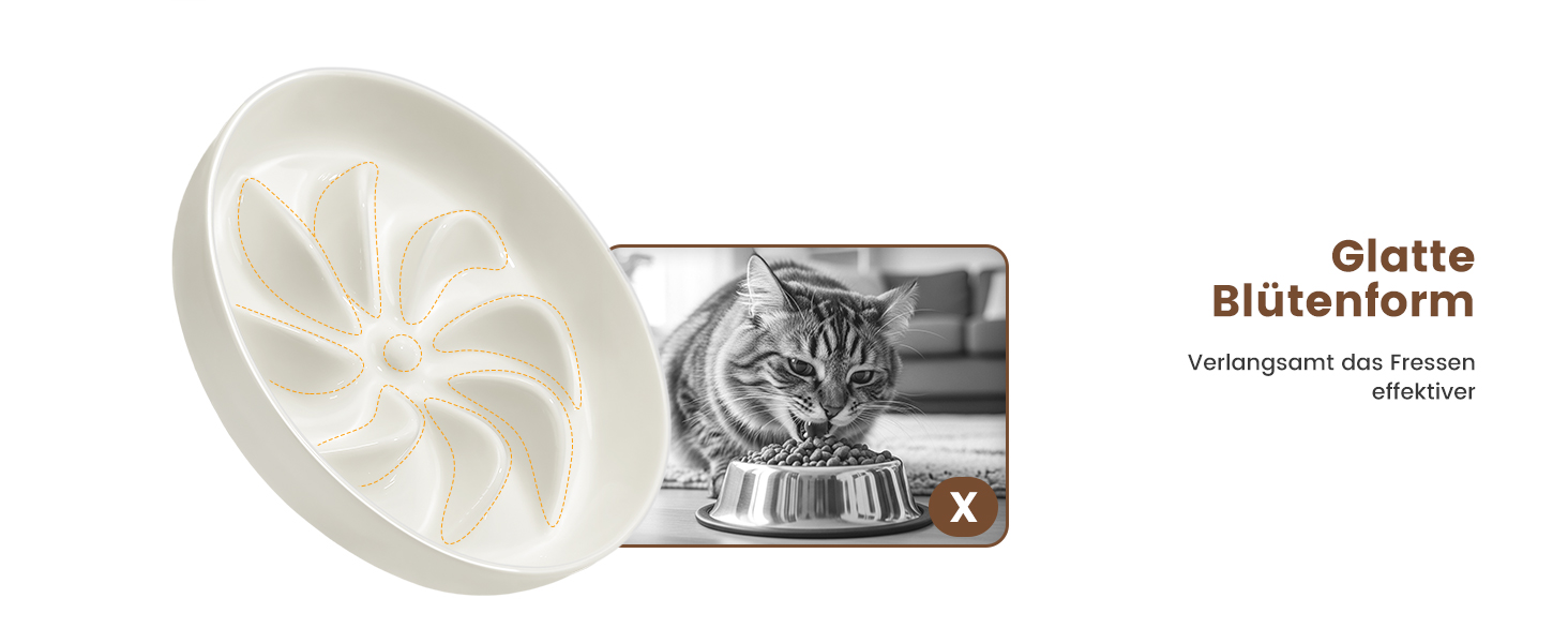 PETTOM Миска для котів протиковзаюча, піднята, керамічна, для повільного годування, біла. Підходить для котів та маленьких собак.