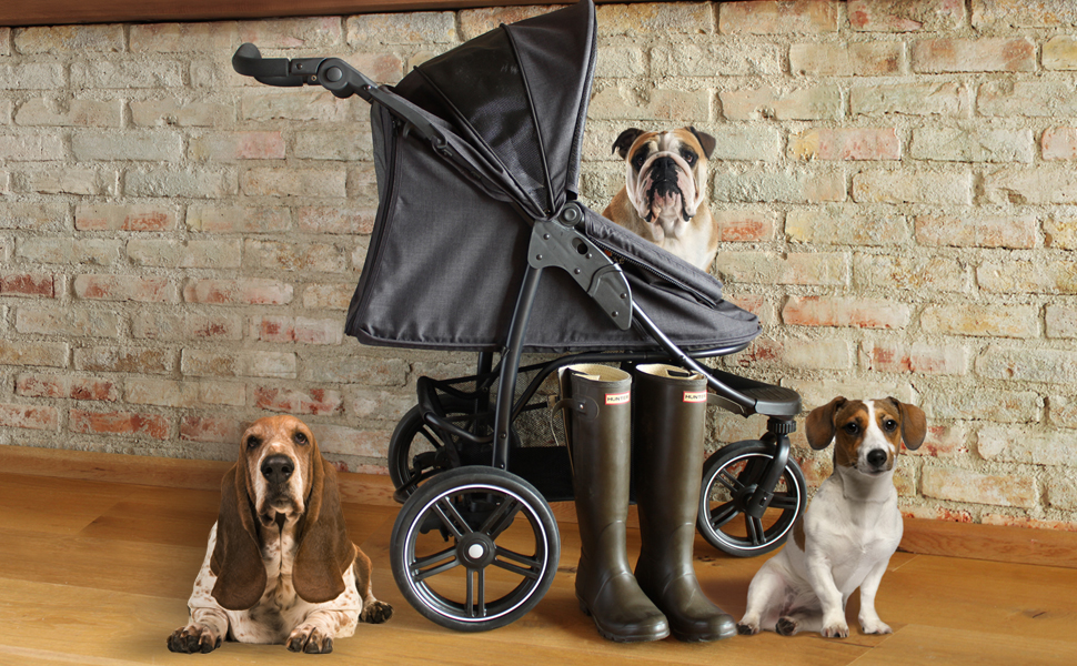 COOPER Складаний візок для собак до 32 кг | Регульована висота, кошик для покупок, Soft Touch ручки, світловідбиваючі елементи | Ідеальний для транспортування домашніх тварин (Чорний)