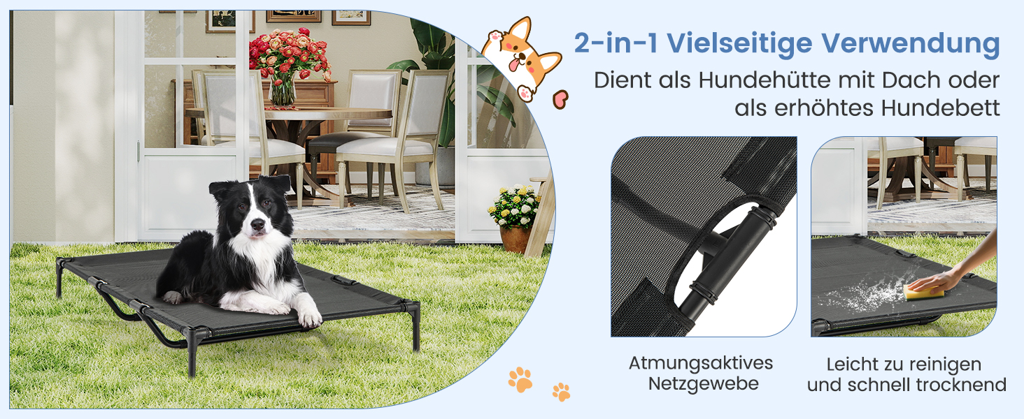 Будка для собак COSTWAY 2 в 1 з лежаком, Outdoor, сіра, 75 x 110 x 106 см