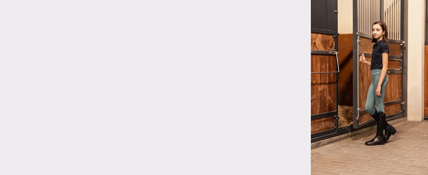 Дитячі верхові штани HORZE DEA, 122-128, Arctic Blue - повний обтиск, кишеня для телефону, петлі для ременя