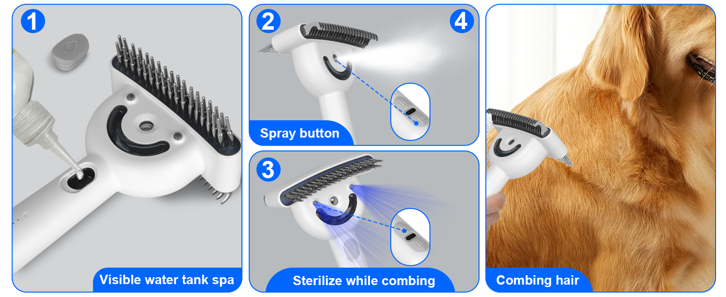 Парова щітка для собак та котів, 2-в-1 з UV-стерилізацією, для вичісування ворсу та підшерстка