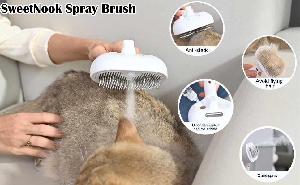 Парова щітка для котів, самоочисна щітка для догляду за собаками, легко очищається, видаляє статичну та літаючу шерсть, розпилювальна щітка для котів та собак білого кольору