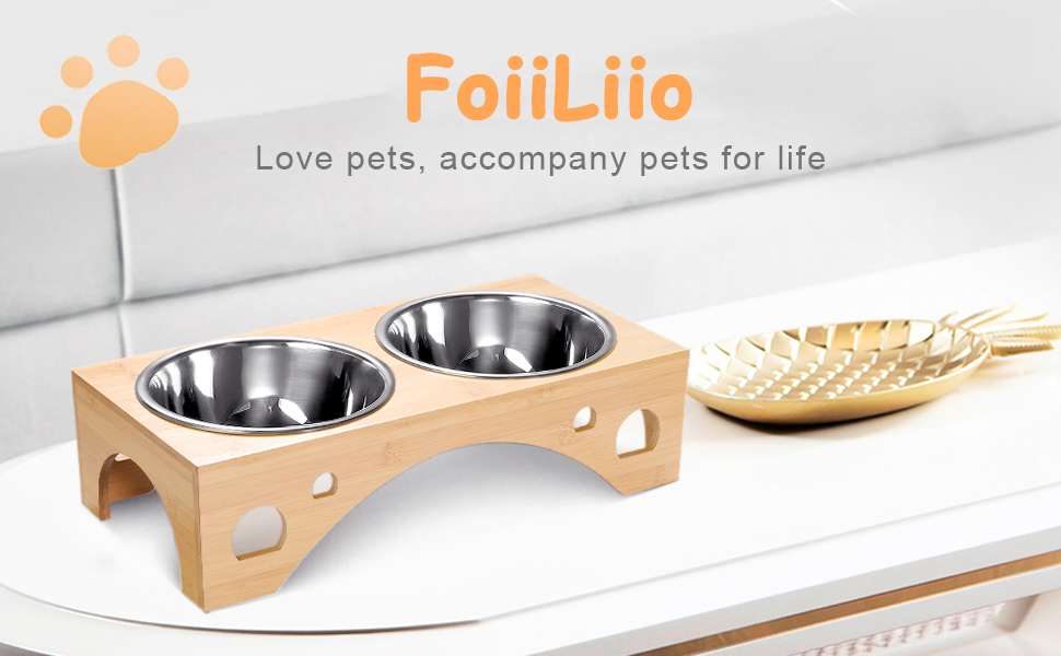 Набір мисок для собак FoiiLiio з нержавіючої сталі (2 шт., 1100 мл), підставка з бамбука, годівниця для собак