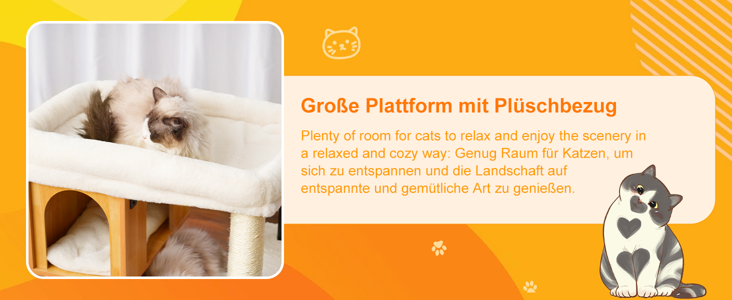 Котячий будиночок з дряпалкою Heybly HCT017WB з великою плюшевою платформою 54 x 40 см та висотою 57.5 см, сталеві труби, стійка основа для великих котів