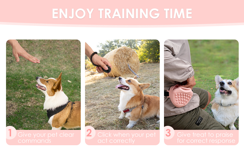 Сумка для ласощів для собак Gobeigo з клікером для дресирування, магнітною застібкою, рожевого кольору