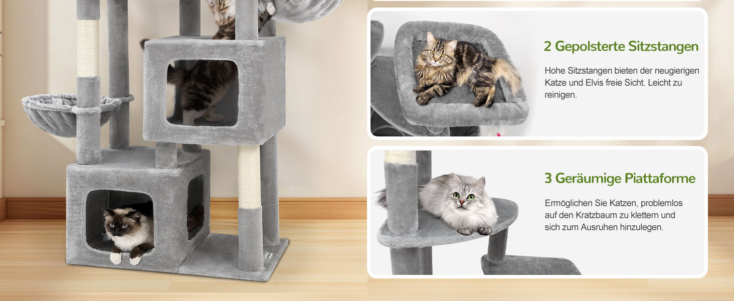 Драбина для котів Globlazer XXL, 189 см, сірий, з великою печерею та платформами