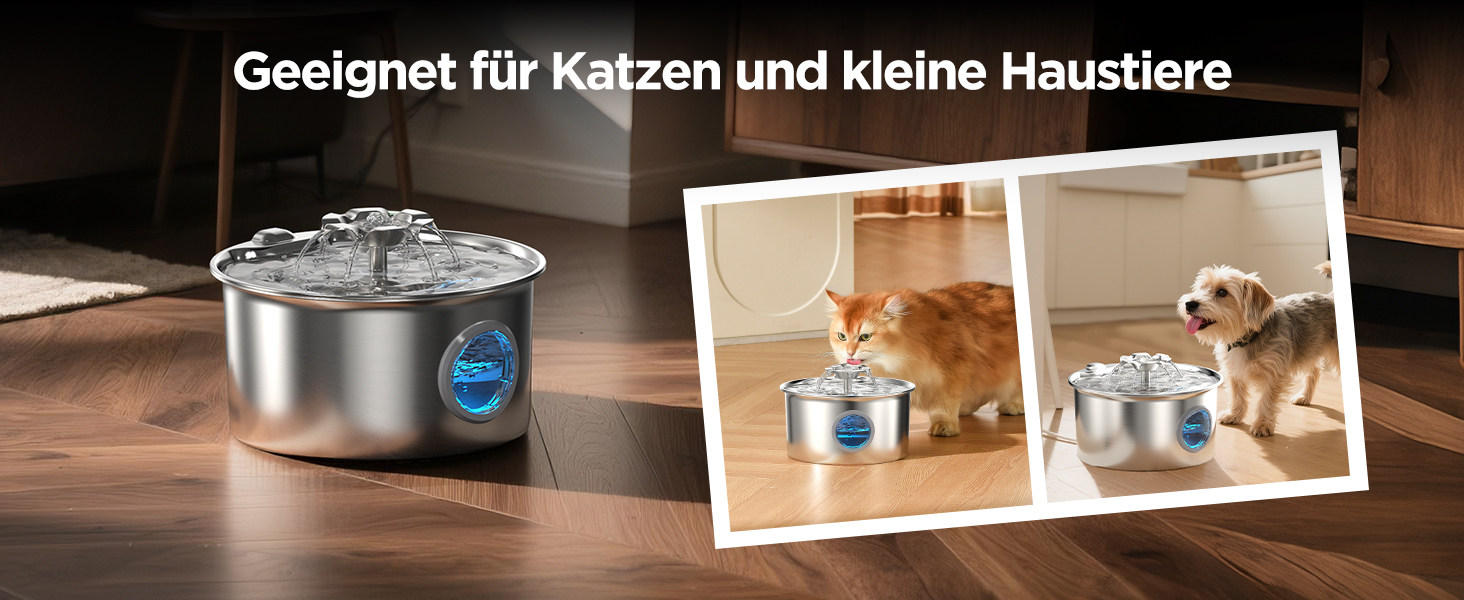 Турнік для котів з нержавіючої сталі Katzenbrunnen: фонтанчик для води, 2.6л, дисплей рівня води, дизайн водоспаду, підходить для собак та котів