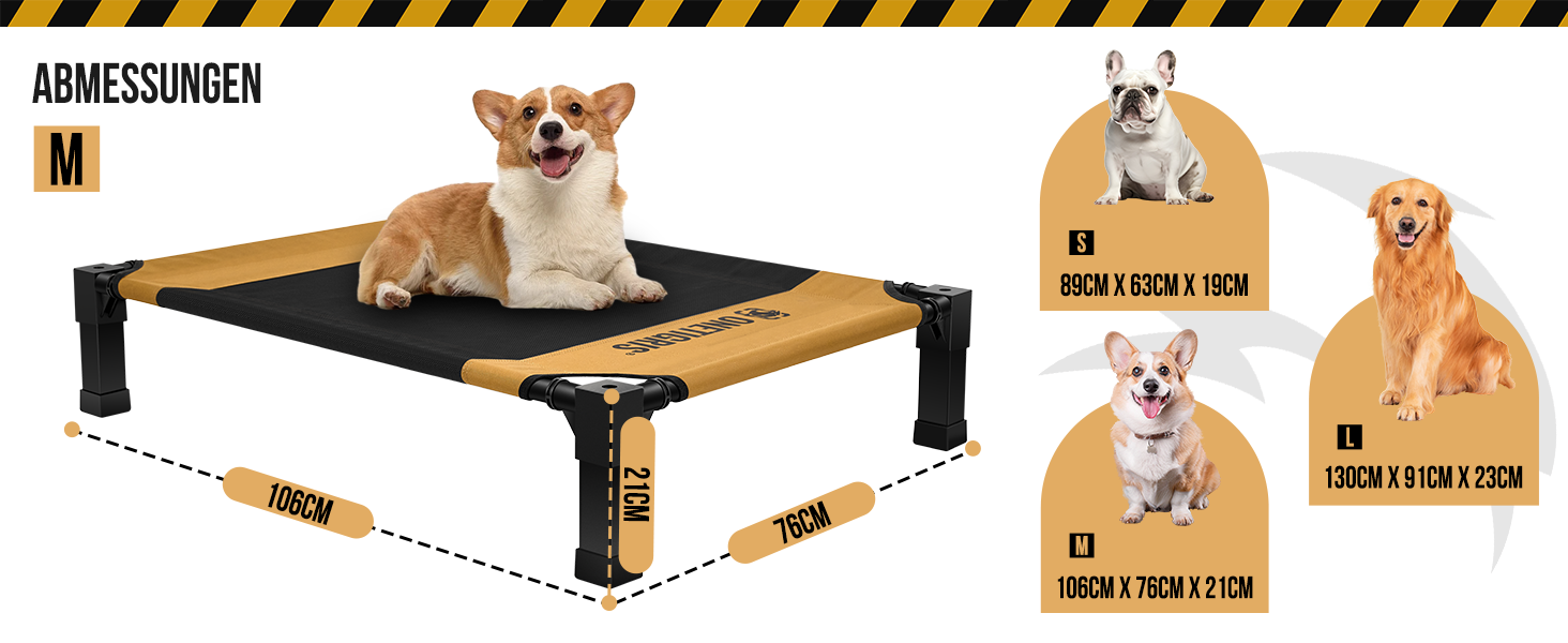 OneTigris лежанка для собак, піднята лежанка 130x91 см, висота 23 см, проста збірка, дихаюча, довговічна, легко миється, підходить для дому, двору, вулиці - коричнева L