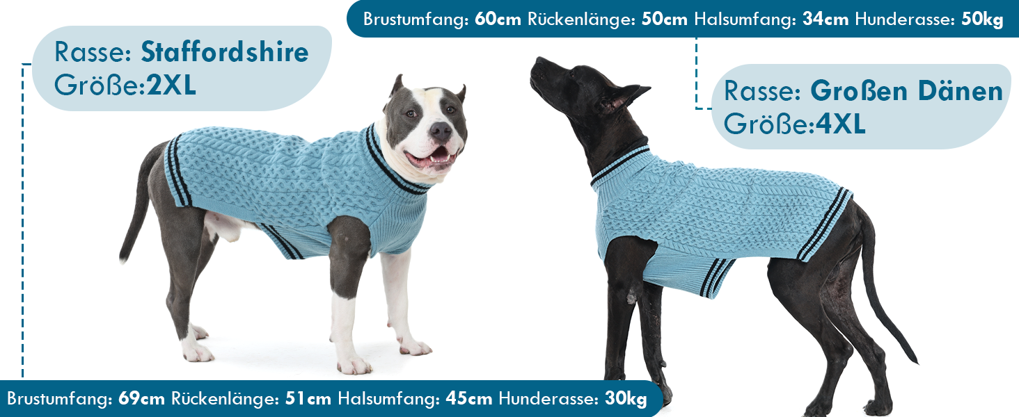 Теплий в'язаний пуловер для собак з коміром-стійкою, блакитний, 3XL XXXL | Підходить для великих собак: Лабрадор, Боксер