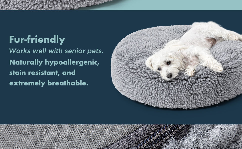 Лежанка для собак з міцного матеріалу, стійка до кусання - кругла, пухнаста, для агресивних собак, 63 см, сірий колір