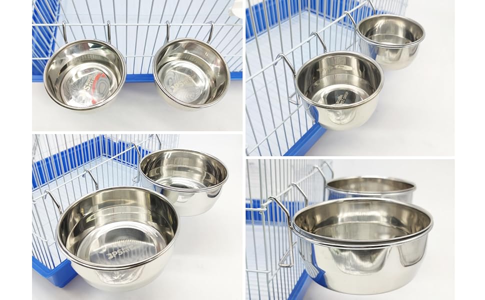 Миска для годування птахів, папуг, тварин та собак (для котів) з нержавіючої сталі, з гачком, 4 розміри