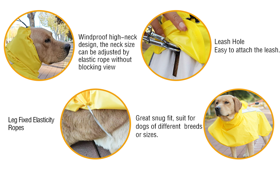 Дощовик для собак, водонепроникний, світловідбиваючий, регульований, дихаючий, з отвором для шлейки, для малих, середніх та великих собак (Жовтий та Білий, розмір XXXL)