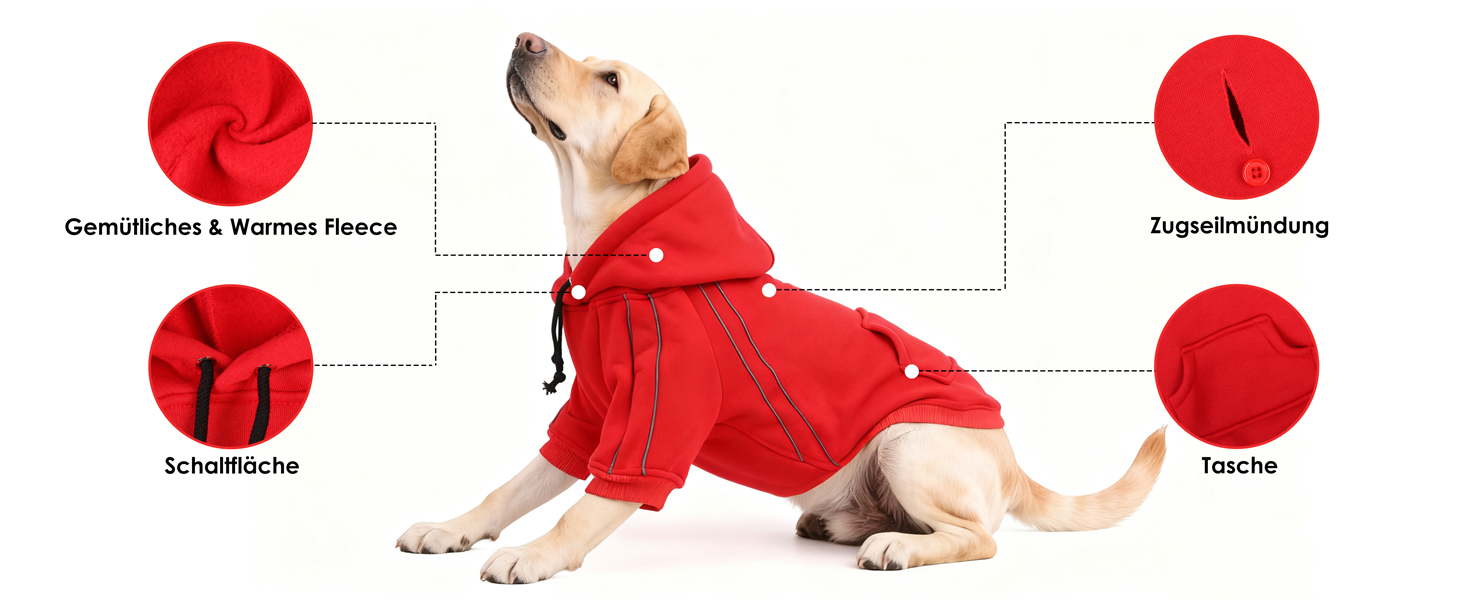 Теплий зимовий пуловер для собак ASENKU з флісу з відбиваючими смугами для маленьких собак XS, толстовка для собак з капюшоном та кишенями, куртка для собак з отвором для шлейки, м'яка та дихаюча зимова одяг для собак XS чорного кольору