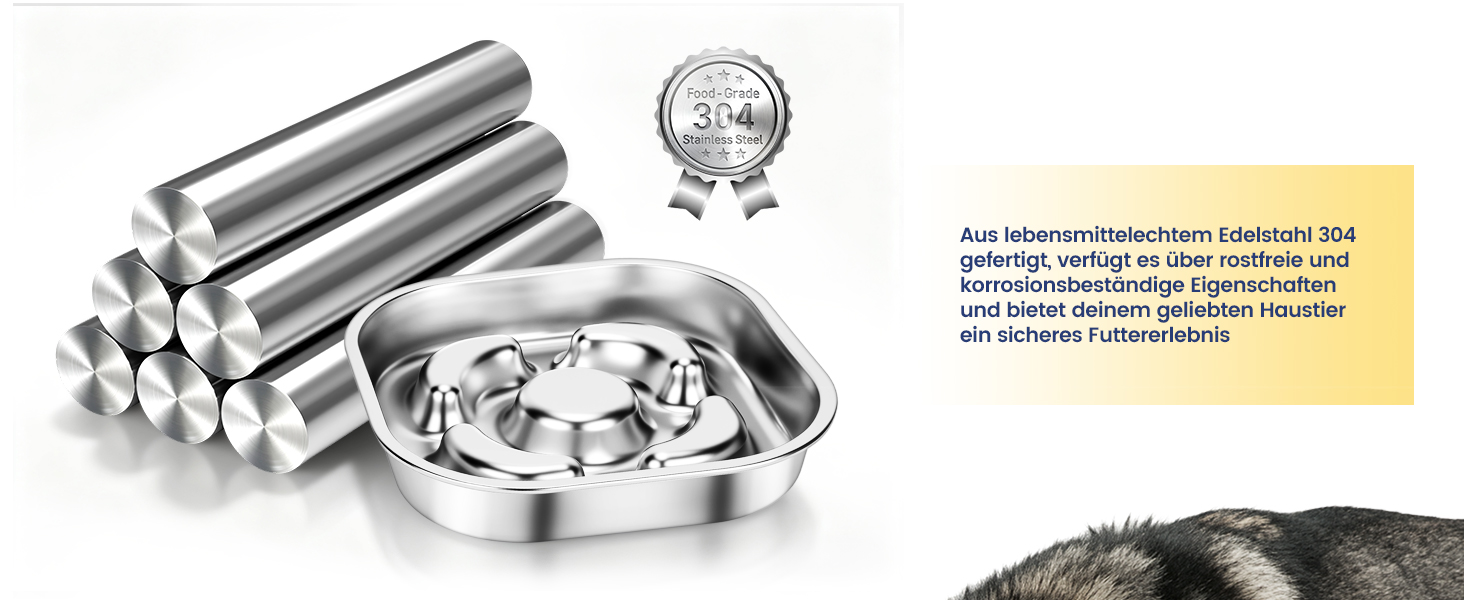 PETTOM Миска для собак протиковтання, нержавіюча сталь, Ø21 см, велика, повільне годування (23*23*4,5 см)