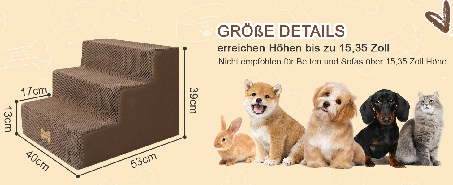 Сходинки для собак Непфайві: 3 сходинки, антиковзаюча поверхня, знімна наволочка, для ліжка та дивану, 45x40x34 см