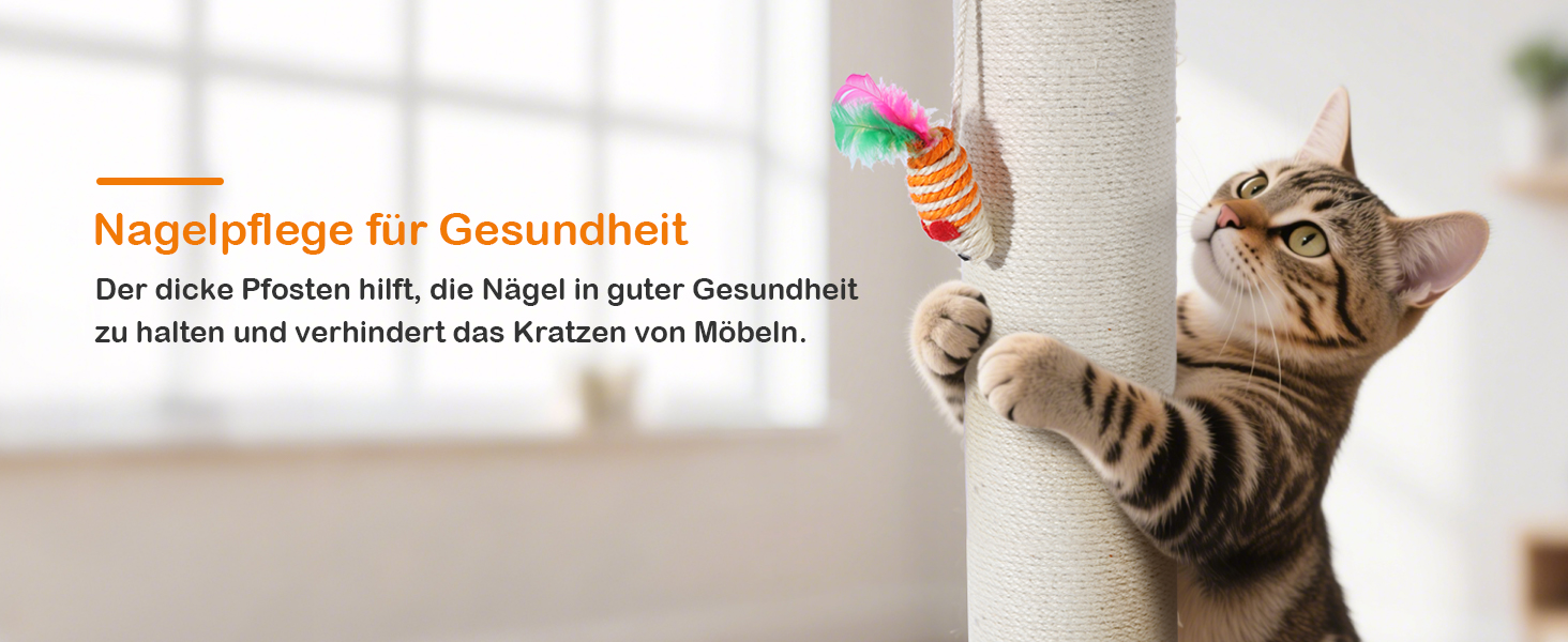 Дряпак для котів Trhillsbrad 81 см з м'ячиком та іграшками, з сизалю