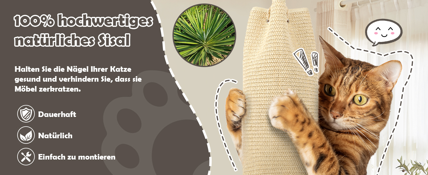 Кліматизатор для котів BSWAY 16x16x240 см, котяче канатне дерево, мішок з сизалю, котячий кліматизатор з гачками та наповнювачем