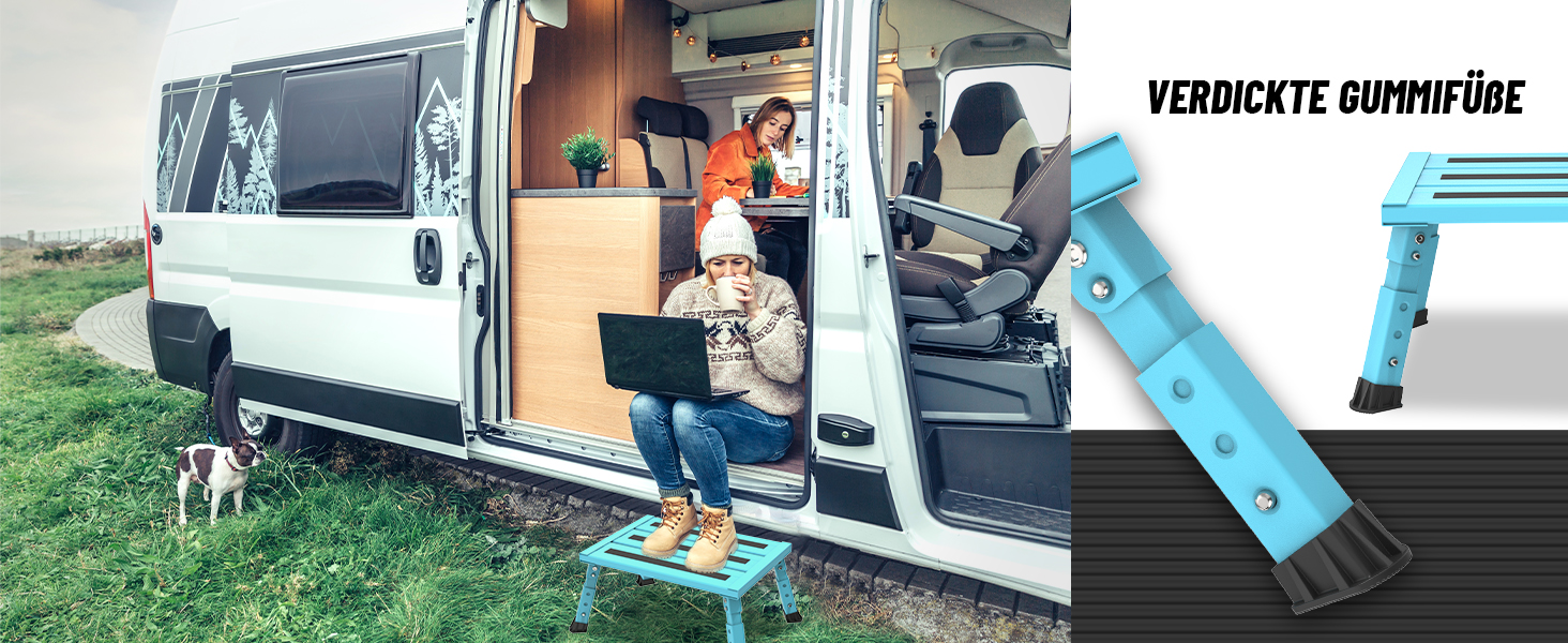 Алюмінієва розкладна сходинка-підставка, 300 кг, 3 сходинки, регульована висота, широка антиковзна поверхня, для автодому, саду та сходинок для собак, легка та складна (Блакитна)