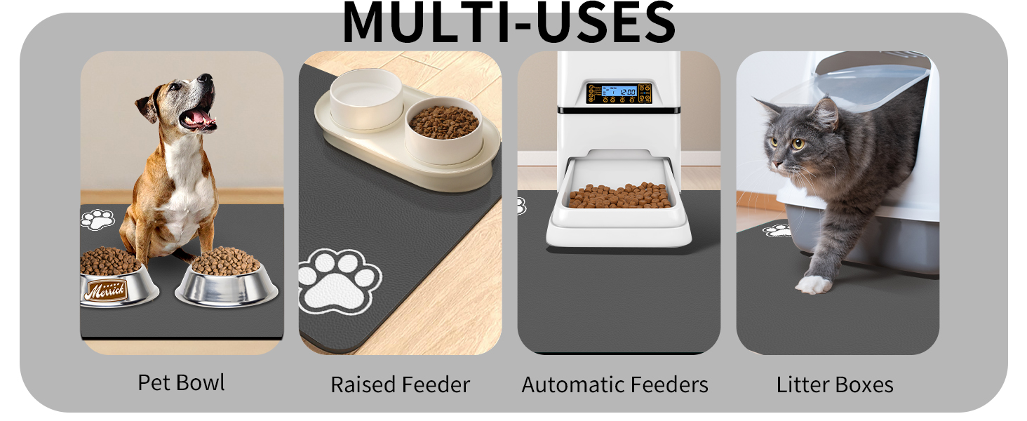 Підстилка для годівлі домашніх тварин – вбираюча підкладка під миски для їжі та води, стійка до плям, швидковисихаюча (темно-сірий, 2 лапки, 44.5 x 71 см)