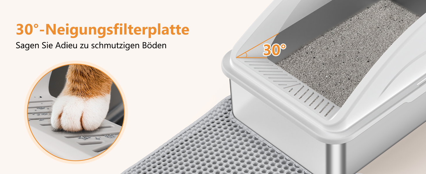 FURTIME Лоток для котів з нержавіючої сталі XXL, 42л, великий об'єм, антивитік, з металевою лопаткою, 60x40x36 см (Сріблясто-сірий)