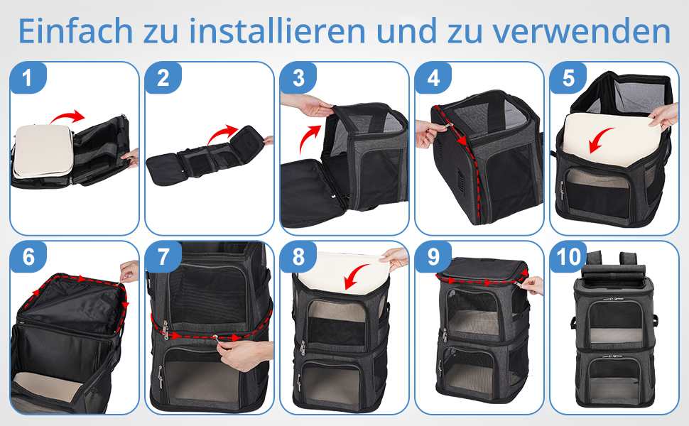 Рюкзак для котів та собак FASRIOU на 2 тварини до 12 кг, чорний, з матом та сіткою