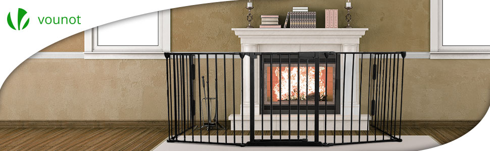 Захист для каміну Vounot: сітка металева, 5 елементів, з безпечними дверима, чорна, 300x75 см