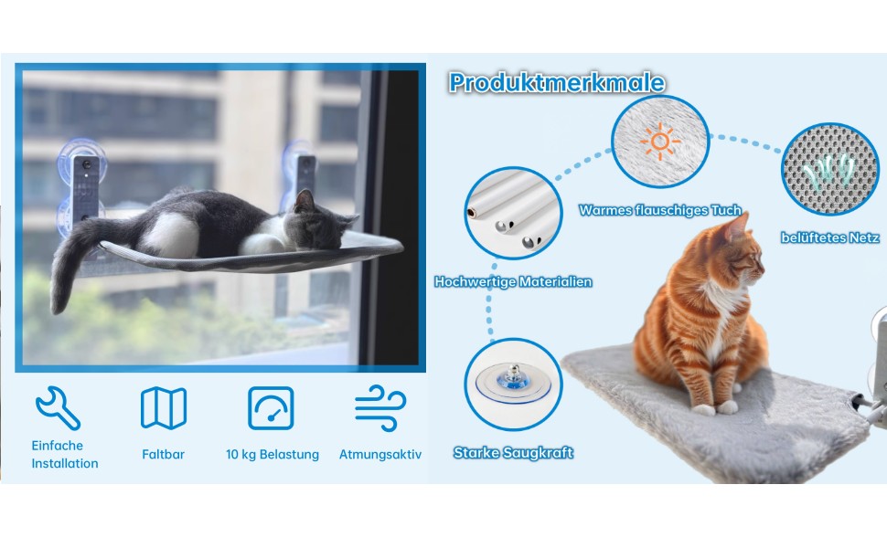 Кішка ліжко на вікно BnbnPup: гамак для котів з міцними присосками до 18 кг, знімний та перевертаний чохол, складна та стабільна конструкція (смужки, L)