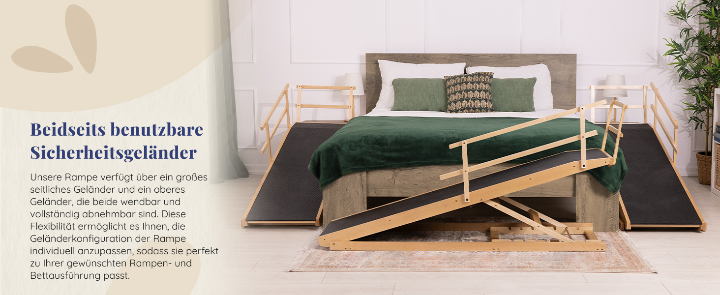 Сходинки для собак до ліжка з поручнями - для великих собак до 90 кг - регульована висота до 94.5 см - ширина 49.5 см - складаються - антиковзні ручки - з натурального березового дерева - колір натуральний