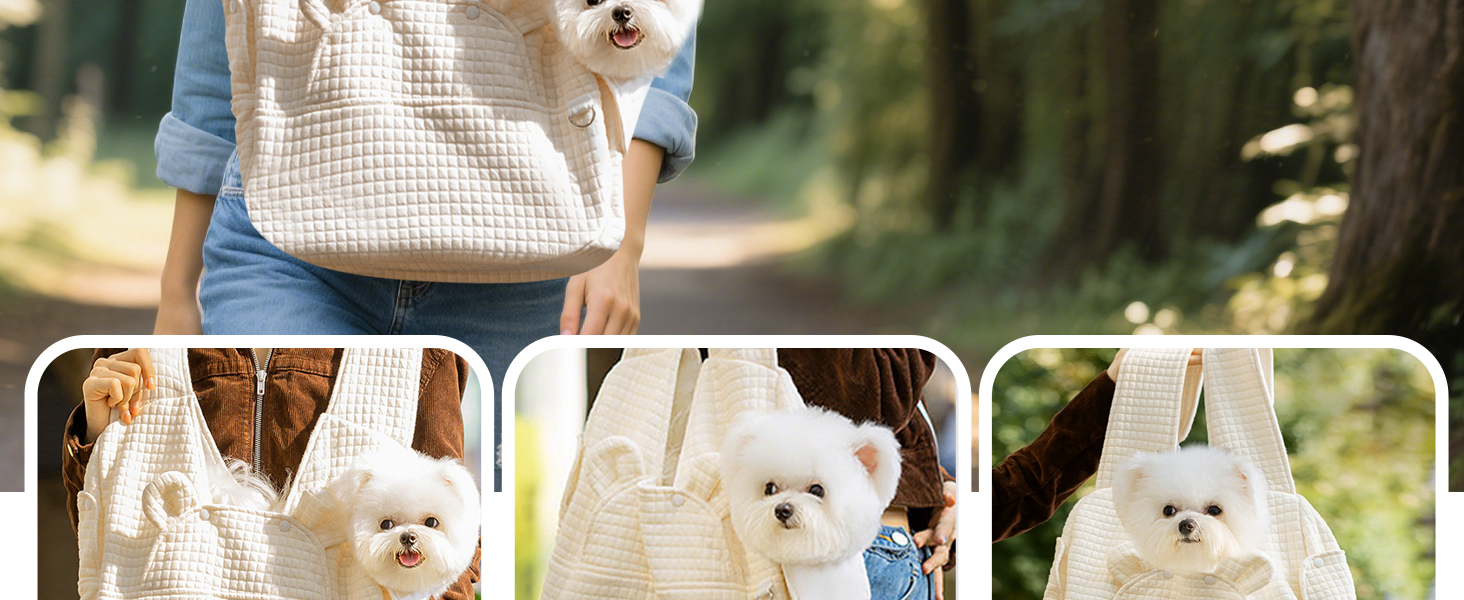 PETCUTE Сумка-переноска для собак та котів, зручна та безпечна, з регульованим ременем та знімним дном, бежева