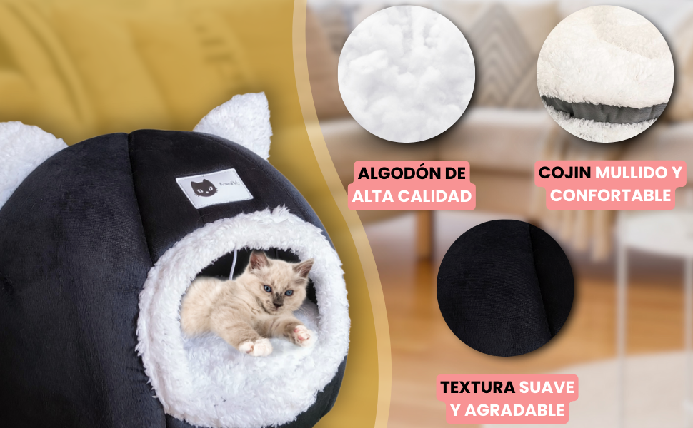 KawaiPets м'яке ліжко-іглу для котів з іграшкою, знімна подушка, подарунковий нашийник