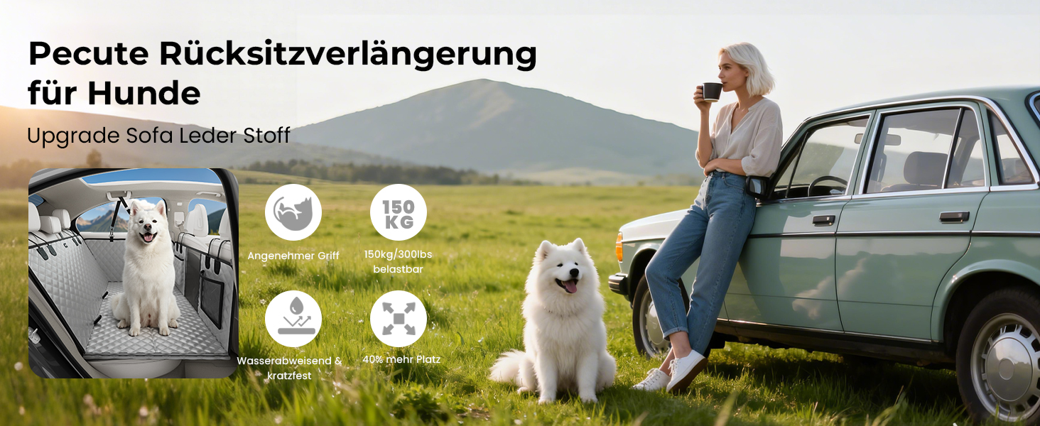 Плед для собак у машину Pecute з жорсткою основою, 133*62 см, сірий. Захист сидіння, антиковзаюча поверхня, до 150 кг. 3-в-1: збільшення сидіння, чохол, сітка для собак. Водонепроникний, антицарапин, текстура софи.