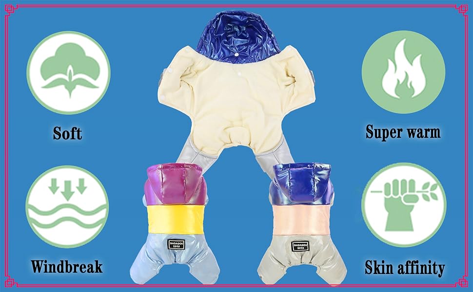 Тепла куртка для собак Izefia Winddichte, для холодної погоди, 4 ноги, теплий зимовий комбінезон для маленьких та середніх собак та котів, XL, фіолетовий