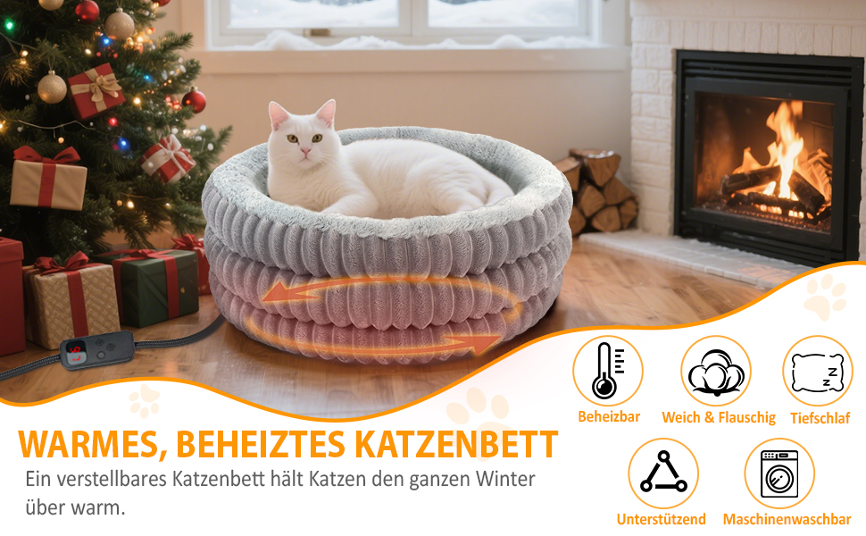 Обігрівальне ліжко для котів круглої форми - затишне ліжко з підігрівом для глибокого сну - для котів та собак - зручне електричне термоліжко з регульованою подушкою - можна прати