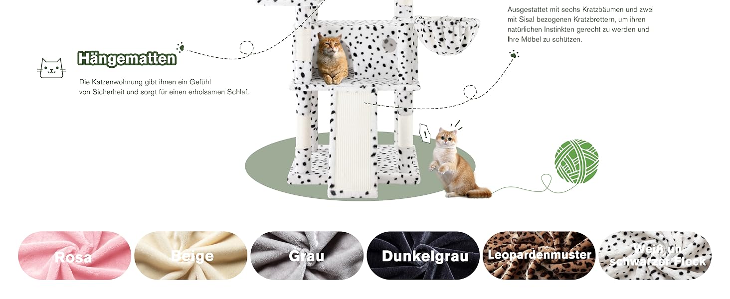 Кігтеточка MUTICOR велика, 206 см, багатоярусна, для великих котів, з лежаком-гамаком, широка база (білий та чорний)