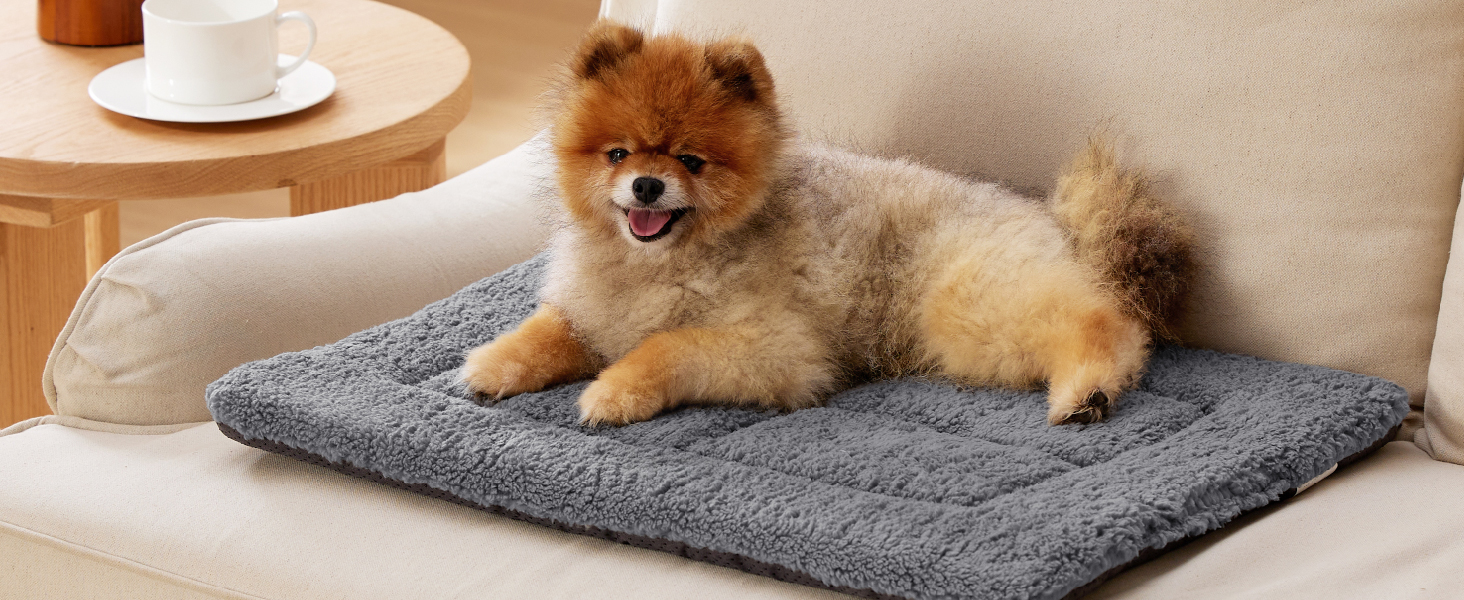 Килимок для собак середніх порід BEDSURE - 74x46 см, сірий, з шаруватим наповнювачем, Sherpa плюш, легко миється