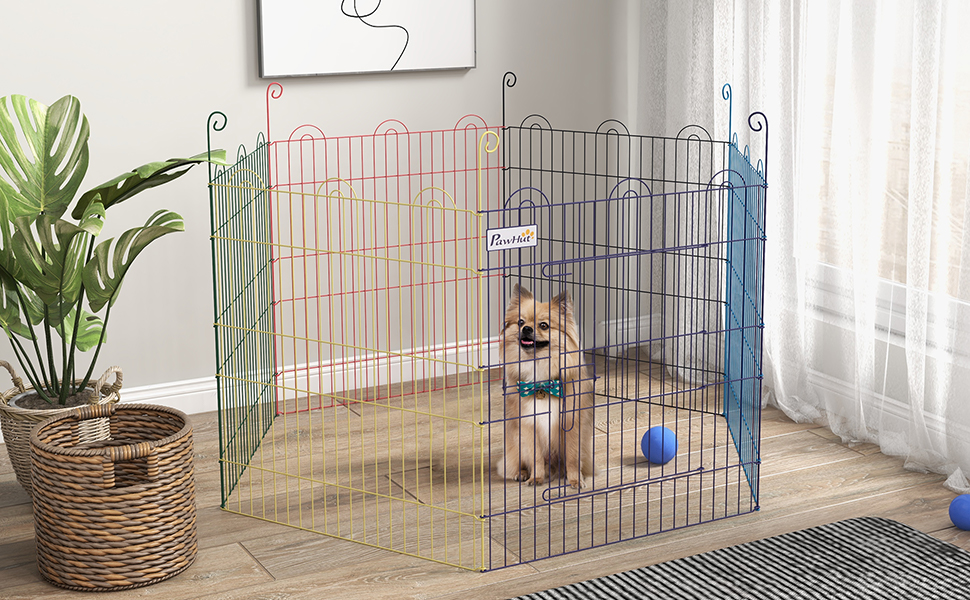 PawHut вольєр для цуценят, металевий, кольоровий, Ø120 x H60 см
