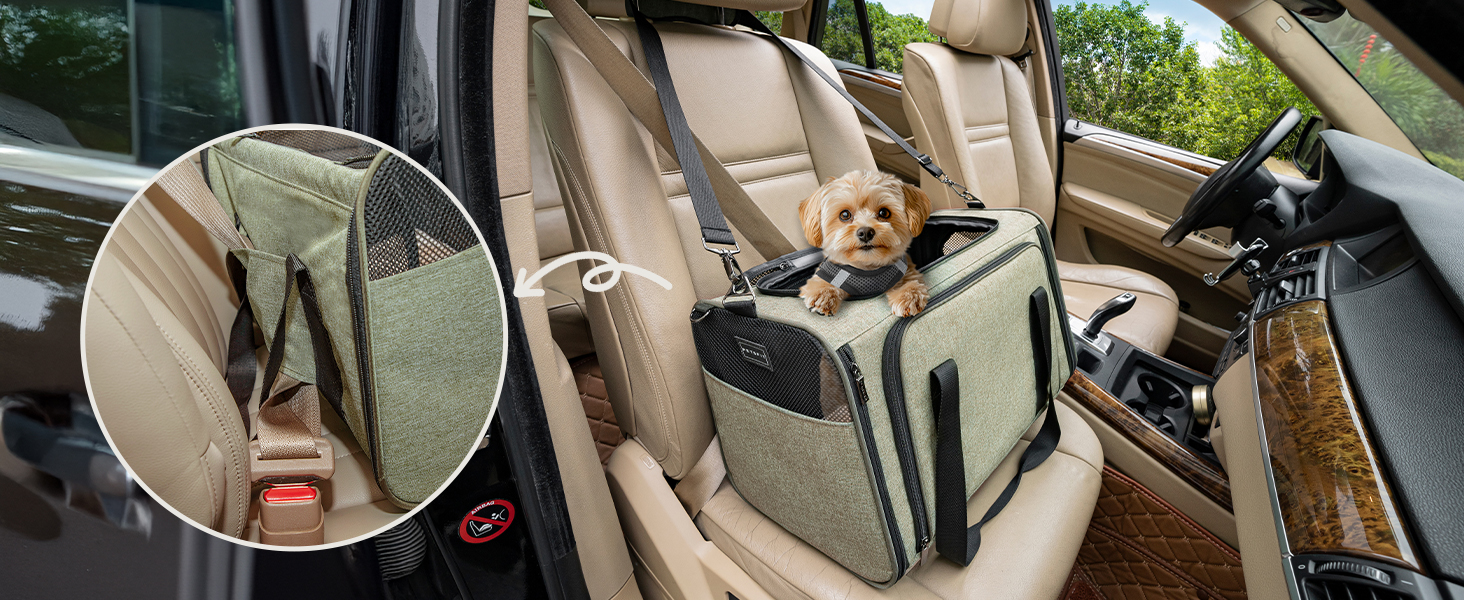 Транспортна сумка для котів та собак Petsfit, розширювана переноска з плечовим ременем, сумка-переноска для собак та котів, авіапереноска, оксфордська тканина, M, зелений колір