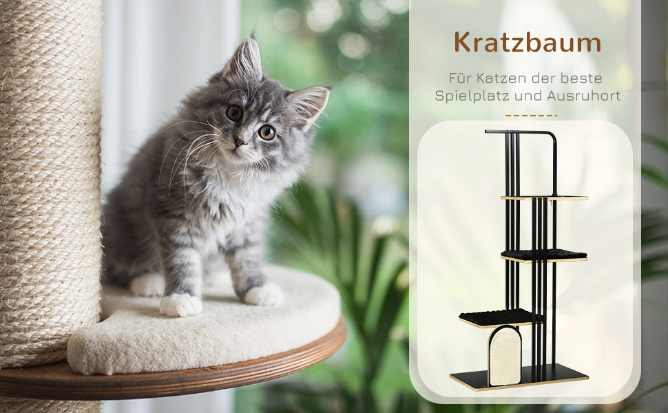 Дерев'яний комплекс для котів PawHut з ігровим м'ячем, 40x30x43 см (85x48x170 см)