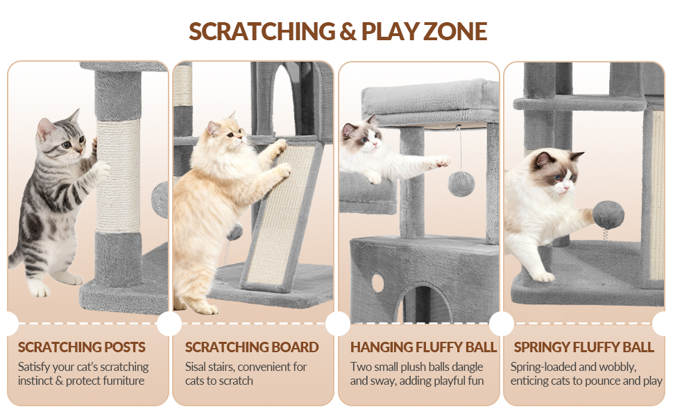 Котячий будиночок Kratzbaum 178 см, великий, сірий: кігтеточка, будиночок, платформа, іграшки