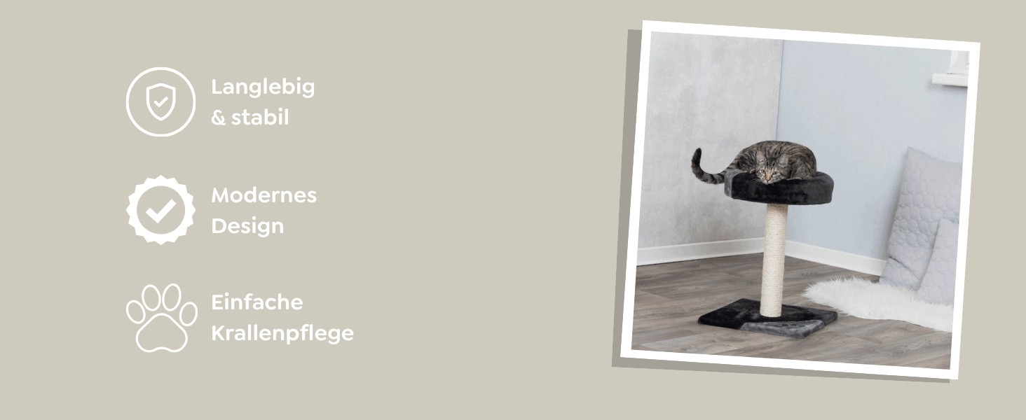 Дряпка для котів TRIXIE Tarifa, 52 см, сірий/чорний – компактний котячий будиночок з лежаком, зручний та стійкий