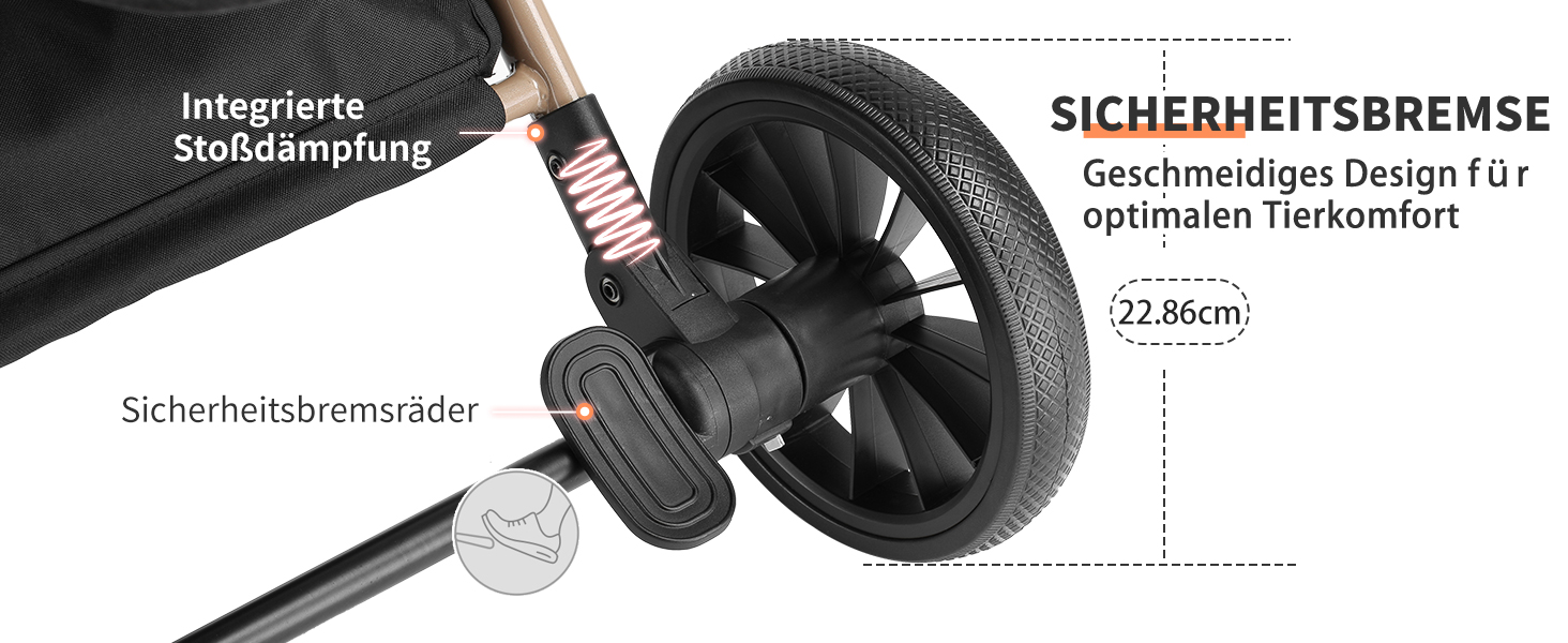 Візок для собак EchoSmile, складний, до 20 кг, для маленьких та середніх собак та котів, з поворотним ручкою, амортизацією та знімним чохлом (чорний)