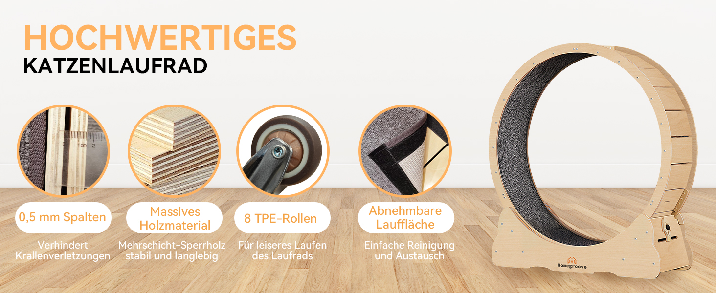 Ляльковий біговий диск для котів Homegroove, 113 см, XL, натуральне дерево, для зниження ваги та здоров'я