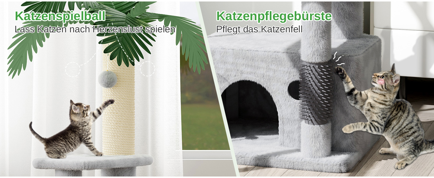 Кігтеточка Kratzbaum 90 см: кігтешкребок, будиночок та іграшки для котів (сірий)