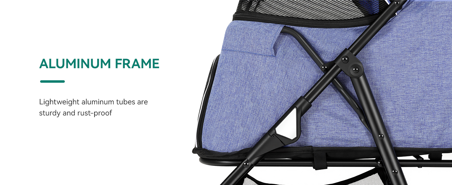 Візок для собак та котів YITAHOME 15 кг, 3 колеса, сітка, гальма, міцний, для середніх тварин (Джинсовий, 38 x 87 x 100 см)