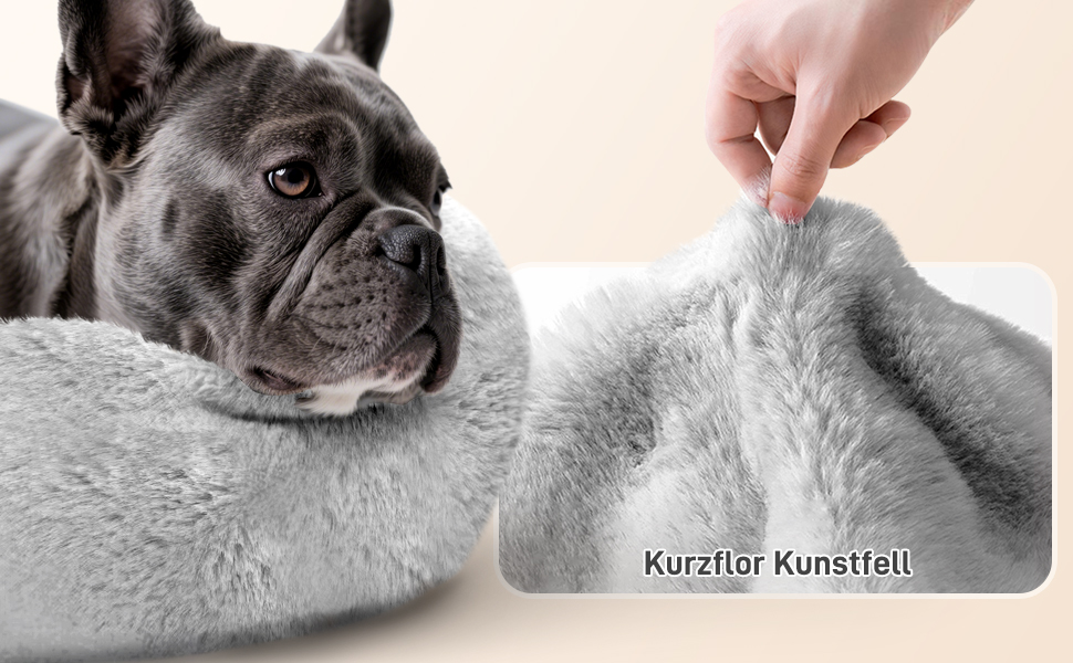 Кругле ліжко для собак O·Lankeji з плюшевого хутра, знімний кошик, для котів та собак, неслизьке дно, для маленьких, середніх та великих собак, сірий колір, M-діаметр 60 см