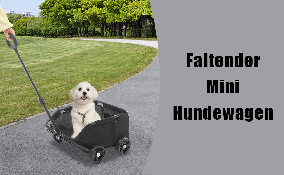 Візок для собак, складаний, міні, чорний. Візок-кішочка для маленьких собак та тварин, для подорожей. Регульована ручка 53-76 см, кут 45°, до 7.5 кг, 86x51x35 см