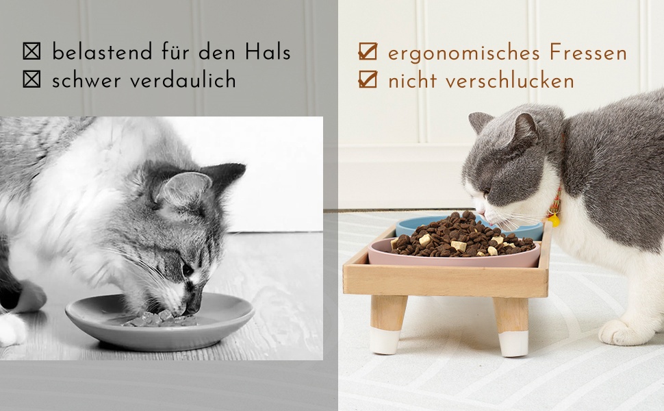 Підвищена годівниця для котів JAZUIHA з 2 широкими мисками, станція для годування з дерев'яною підставкою та силіконовою мискою, діаметр 18 см